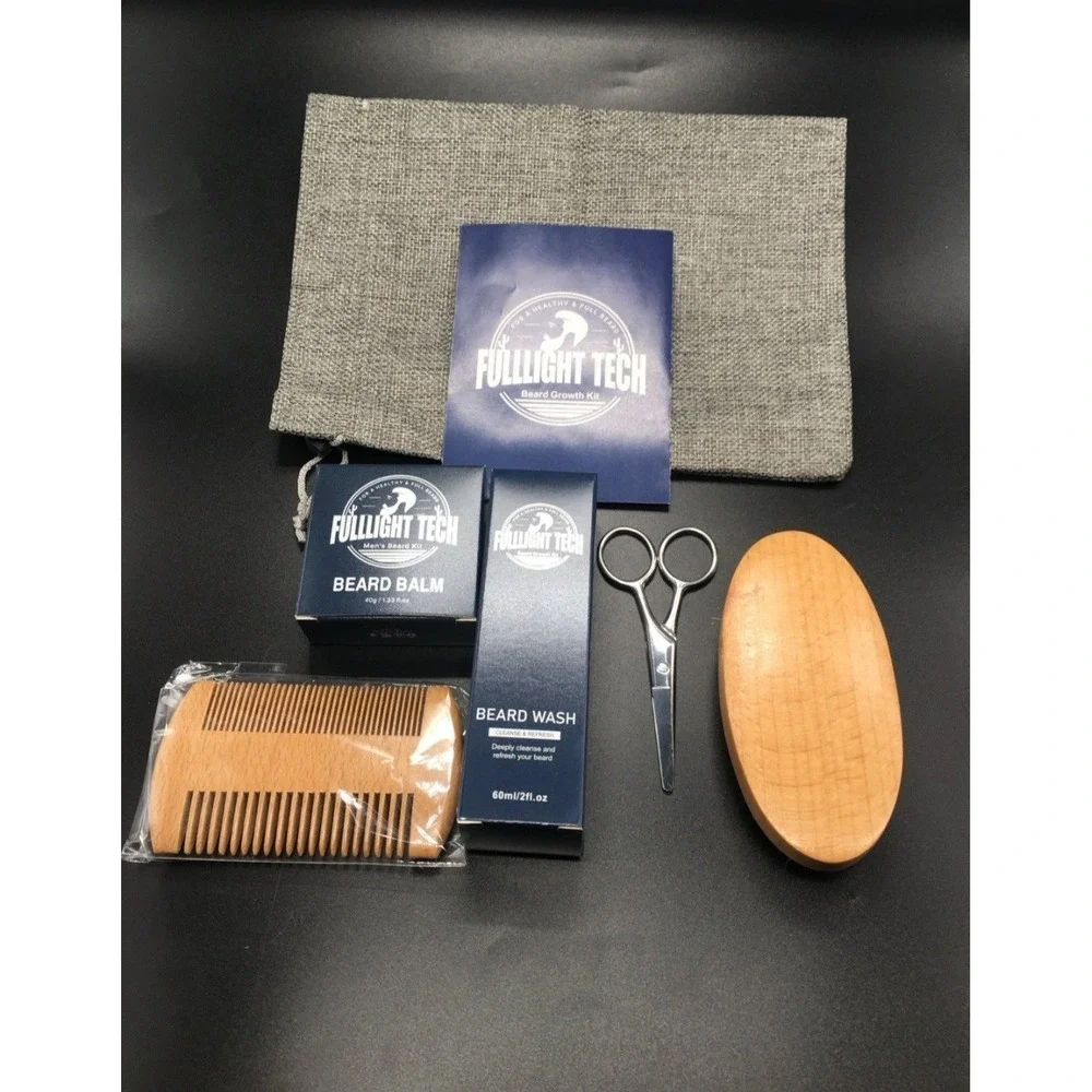 NEW Beard Growth‎ Kit For A Healthy & Full Beard Oil Comb Wash Balm Scissors